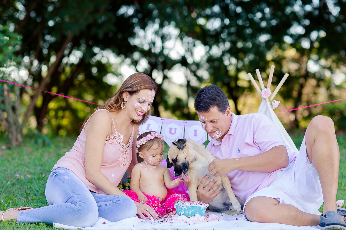 a Luiza completou seu 1º aninho, e encerramos seu acompanhamento  com um lindo smash the cake que teve a participação especial do Duque de Wellington o filhote de 4 patas ❤
A Luiza adorou se melecar, o Duque então nem se fale queria devorar o bolo