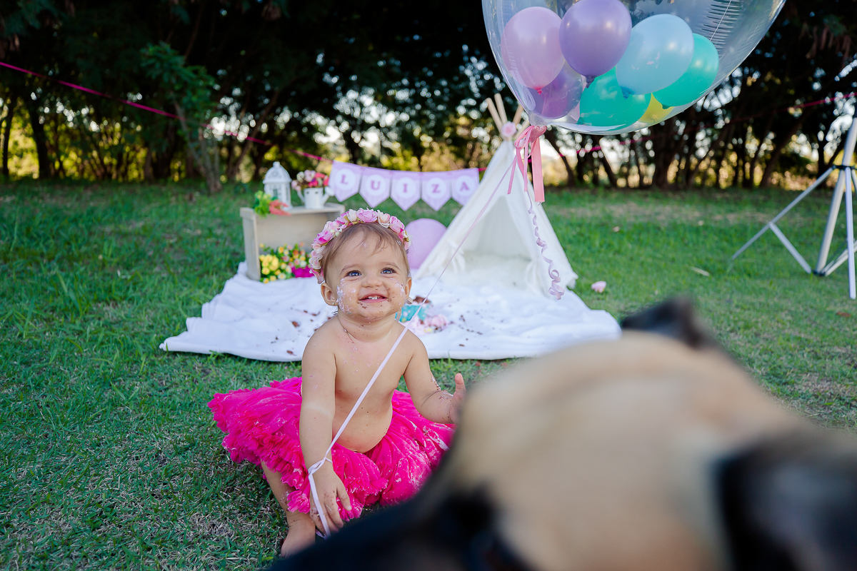 a Luiza completou seu 1º aninho, e encerramos seu acompanhamento  com um lindo smash the cake que teve a participação especial do Duque de Wellington o filhote de 4 patas ❤
A Luiza adorou se melecar, o Duque então nem se fale queria devorar o bolo