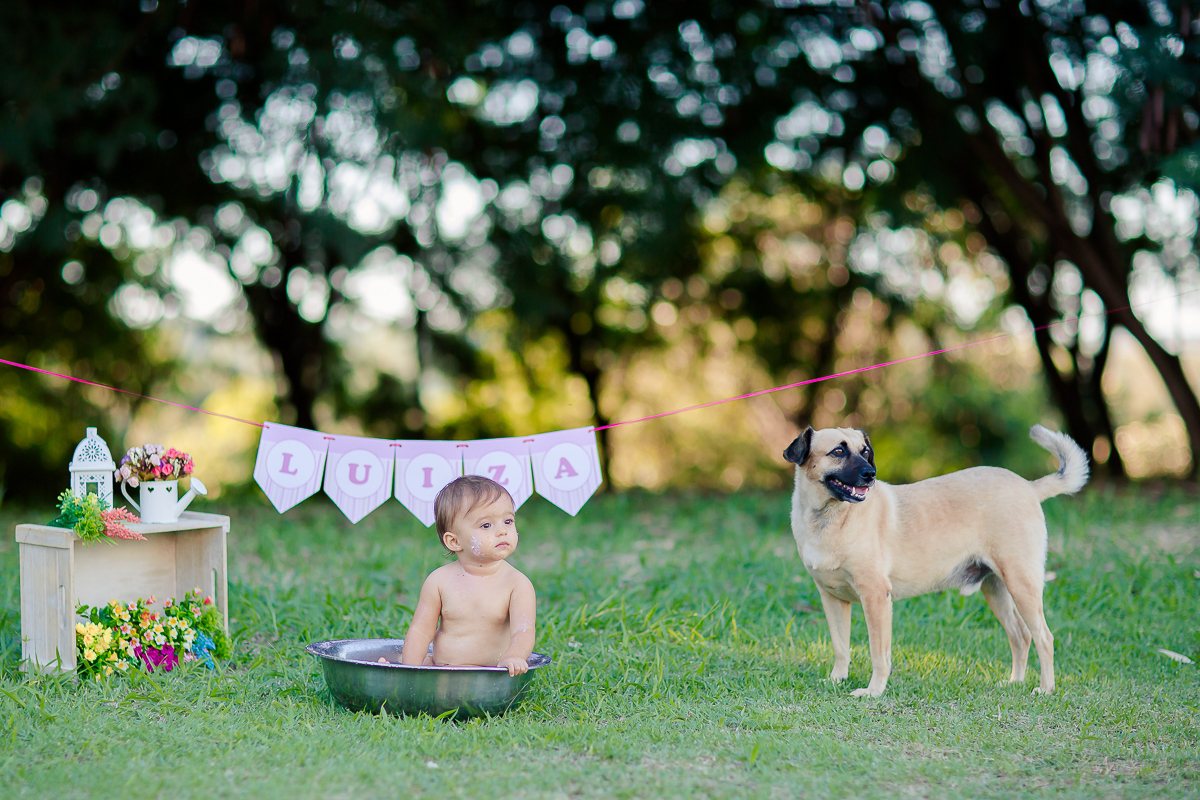 a Luiza completou seu 1º aninho, e encerramos seu acompanhamento  com um lindo smash the cake que teve a participação especial do Duque de Wellington o filhote de 4 patas ❤
A Luiza adorou se melecar, o Duque então nem se fale queria devorar o bolo