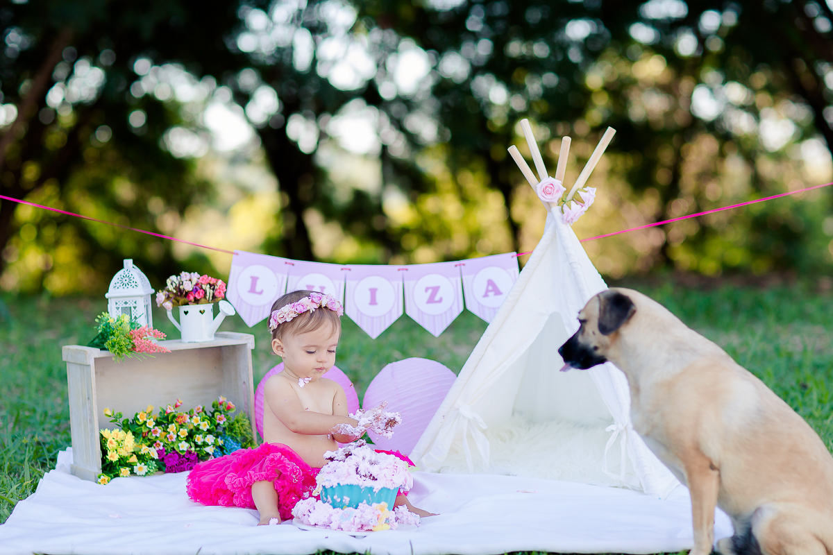 a Luiza completou seu 1º aninho, e encerramos seu acompanhamento  com um lindo smash the cake que teve a participação especial do Duque de Wellington o filhote de 4 patas ❤
A Luiza adorou se melecar, o Duque então nem se fale queria devorar o bolo