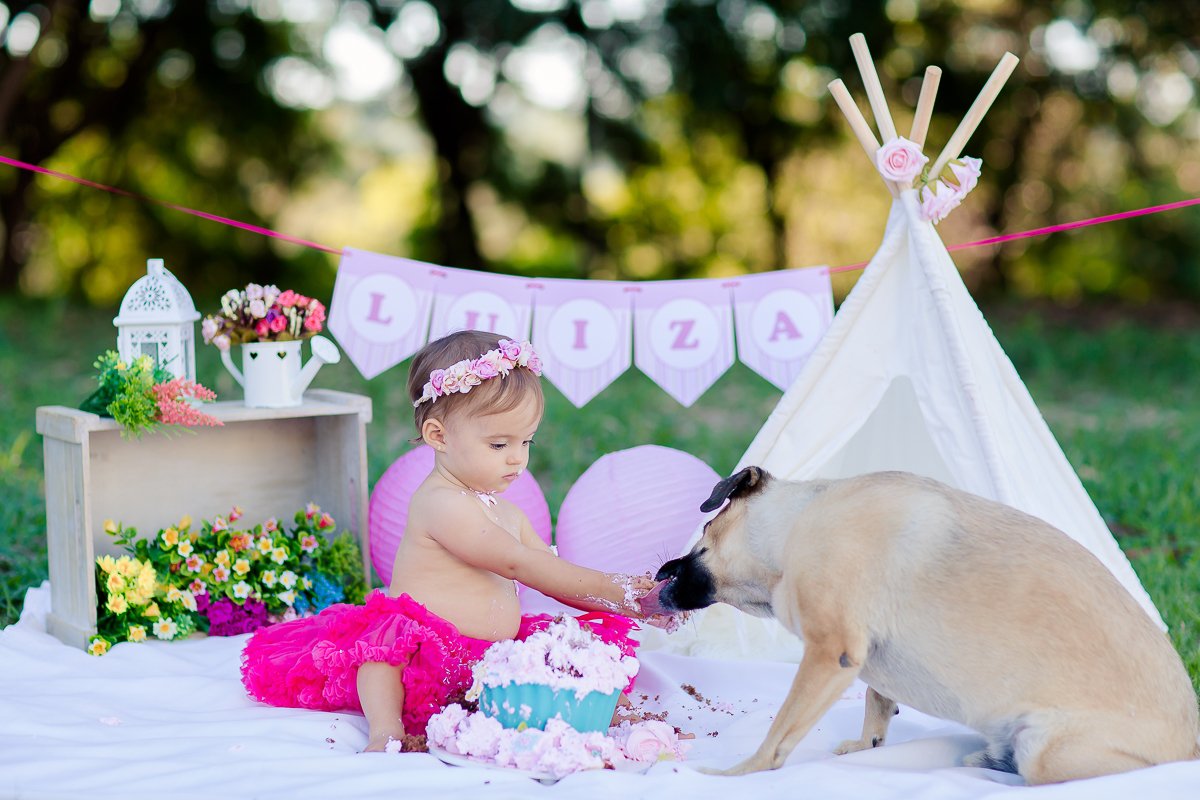 a Luiza completou seu 1º aninho, e encerramos seu acompanhamento  com um lindo smash the cake que teve a participação especial do Duque de Wellington o filhote de 4 patas ❤
A Luiza adorou se melecar, o Duque então nem se fale queria devorar o bolo