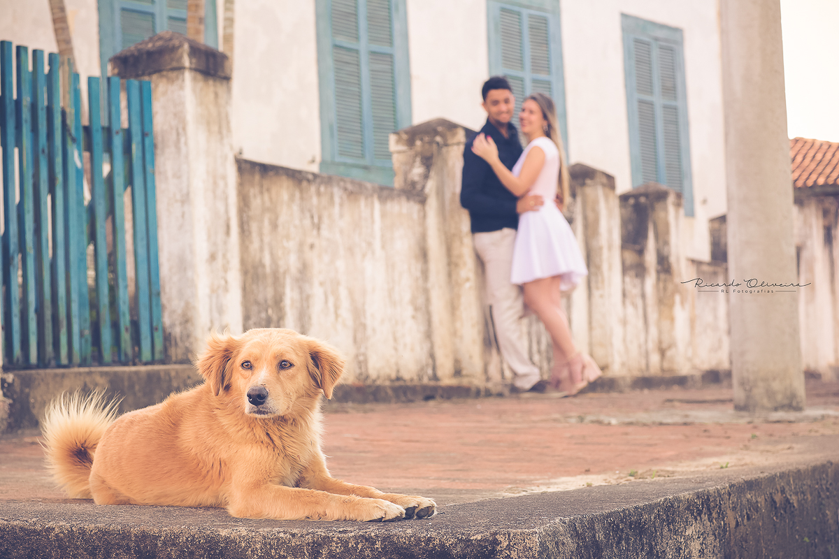 Até o cachorrinho entra na foto do casal