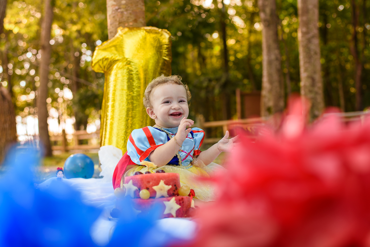 ensaio infantil, sessão fotográfica externa com a princesa Sofia. Smash the fruit com muita diversão e alegria. Fotos feitas em Vitória.
