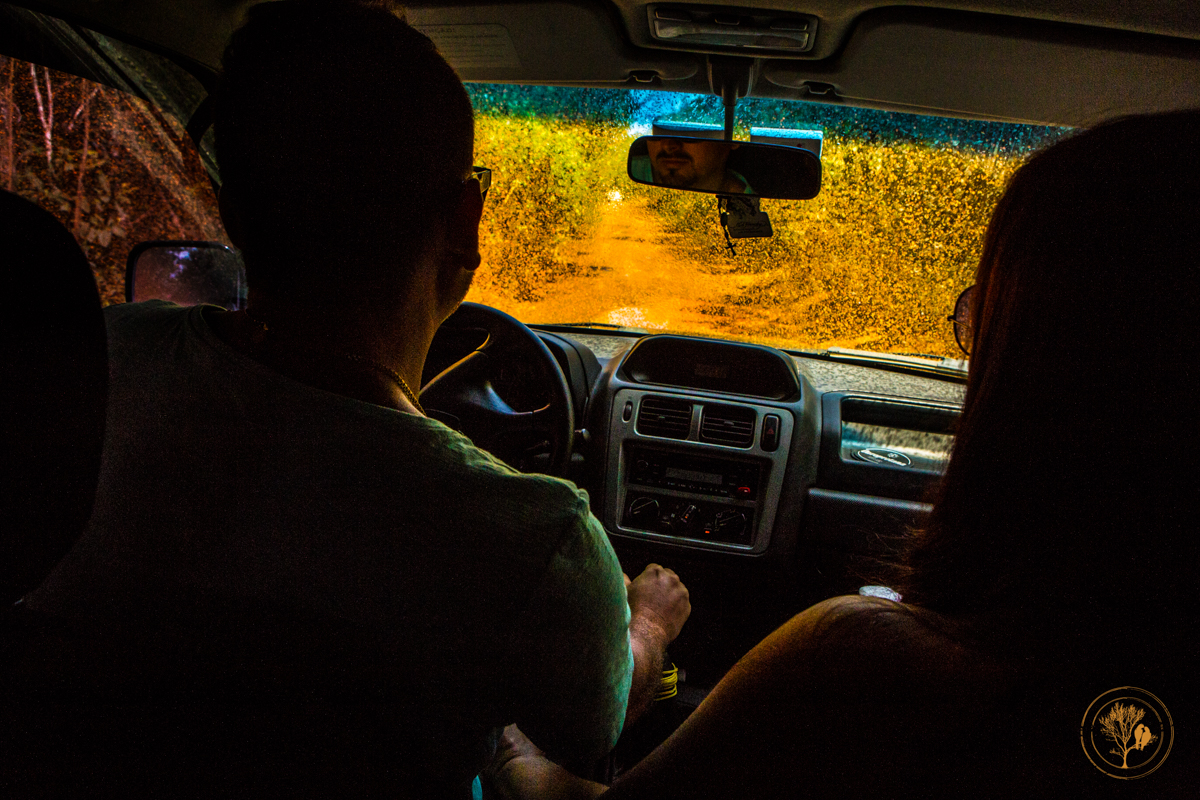 noivos dentro da Land Rover