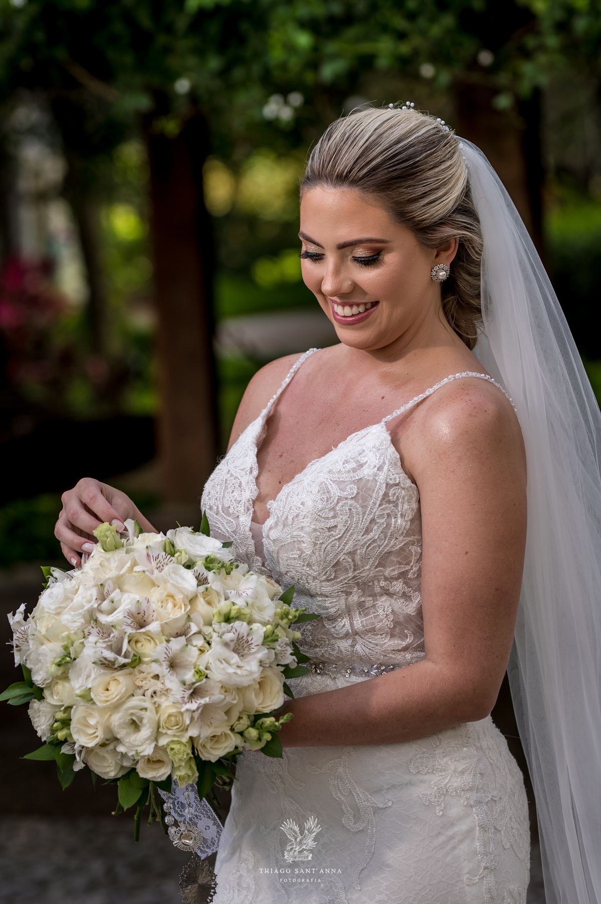 Making of da noiva véu vestido buquê 