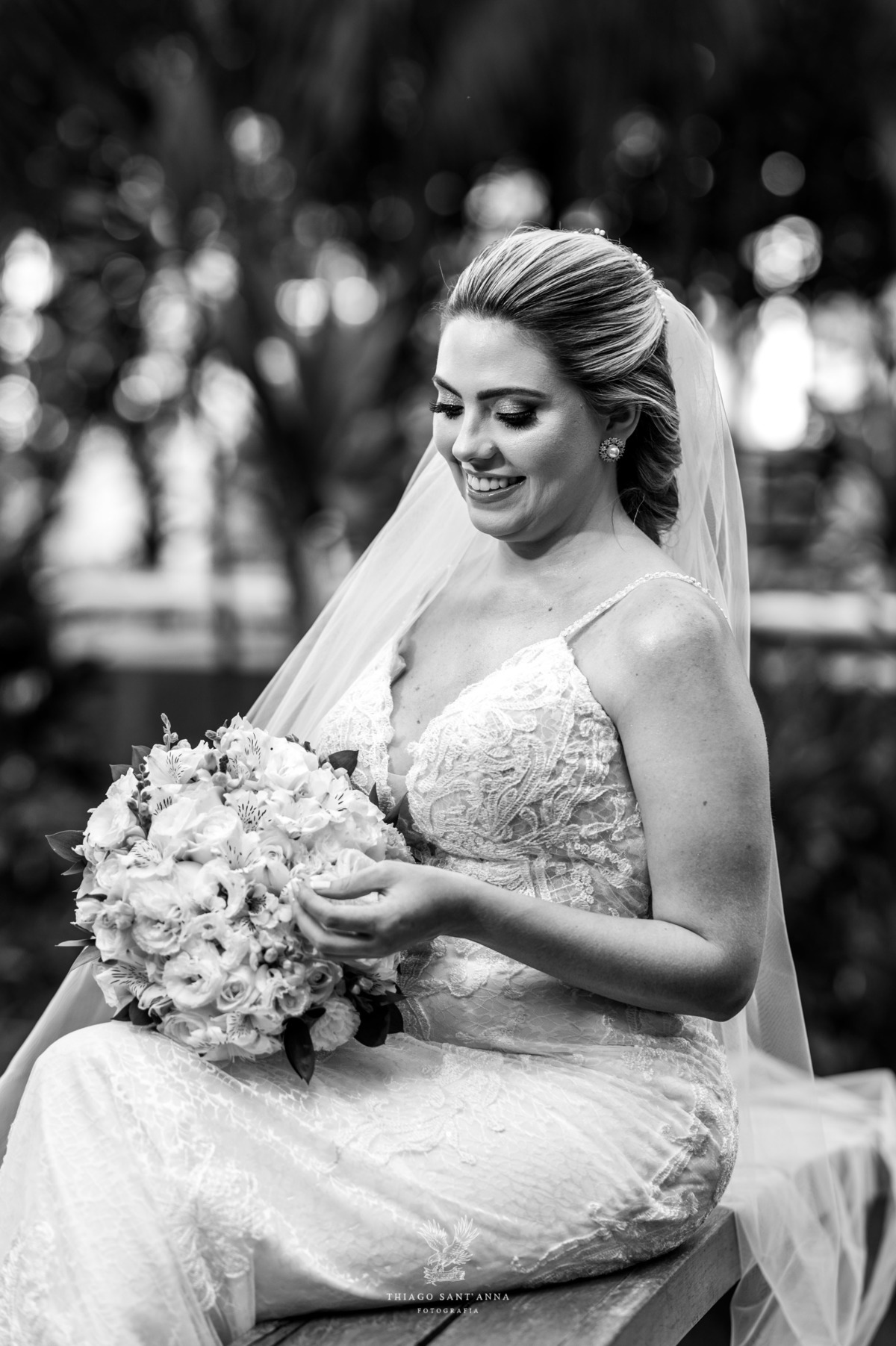 Making of da noiva véu vestido buquê  preto e branco