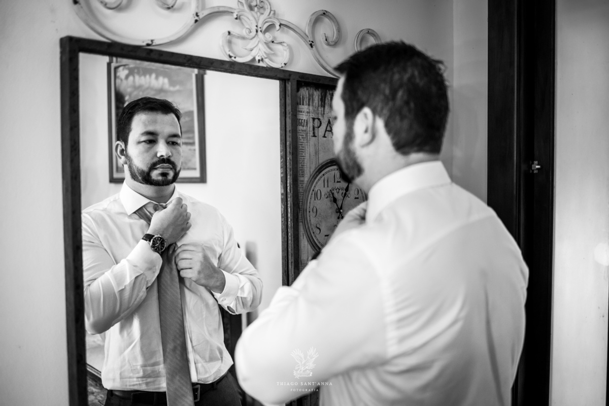 Making of do noivo gravata espelho preto e branco