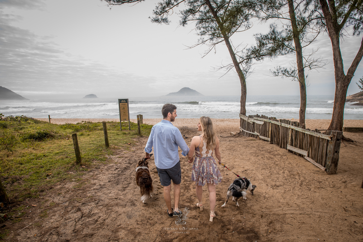 Ensaio pré wedding com pets ambiente externo paisagem praia vegetação 