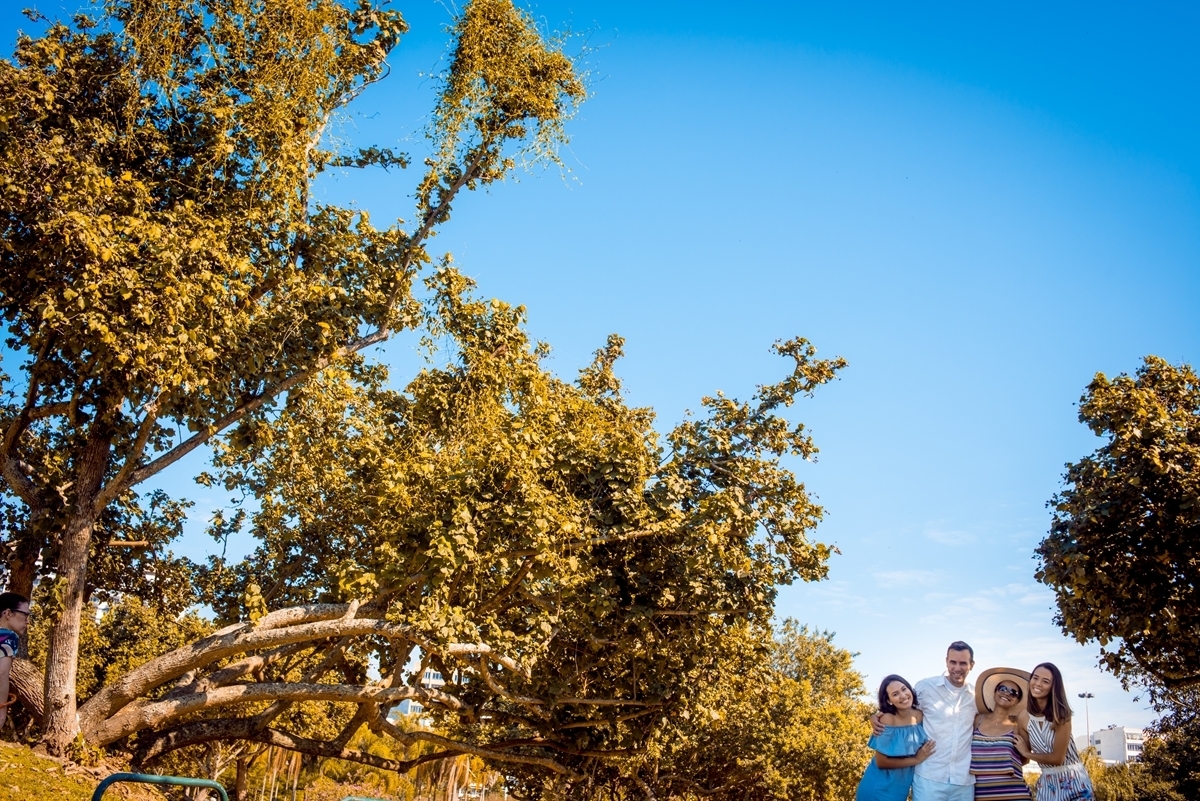 ensaio família posa parque céu azul árvores