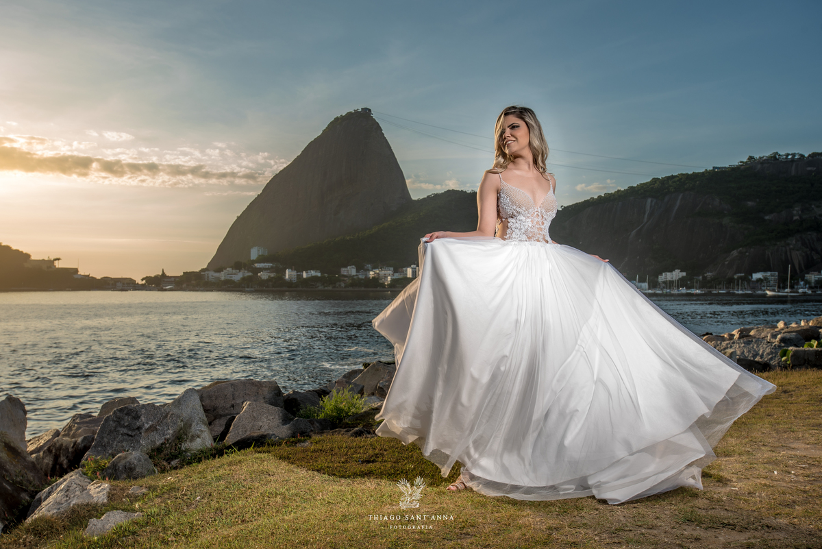 ensaio editorial noiva vestido paisagem praia pão de açúcar