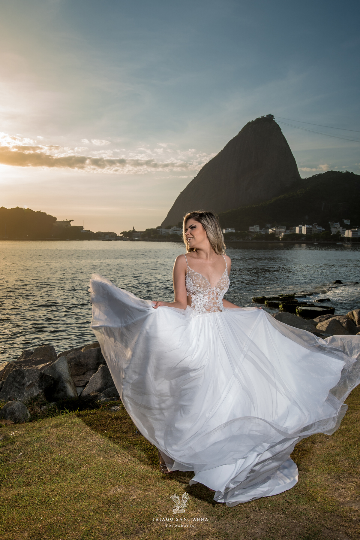 ensaio editorial noiva vestido paisagem praia pão de açúcar