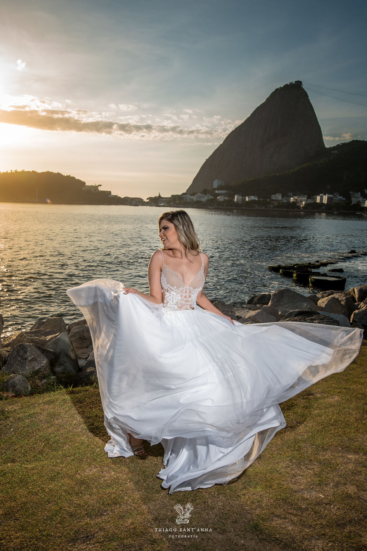 ensaio editorial noiva vestido paisagem praia pão de açúcar