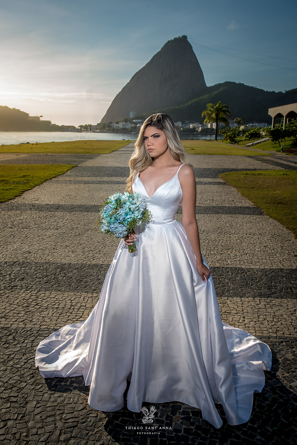 ensaio editorial noiva vestido paisagem praia pão de açúcar