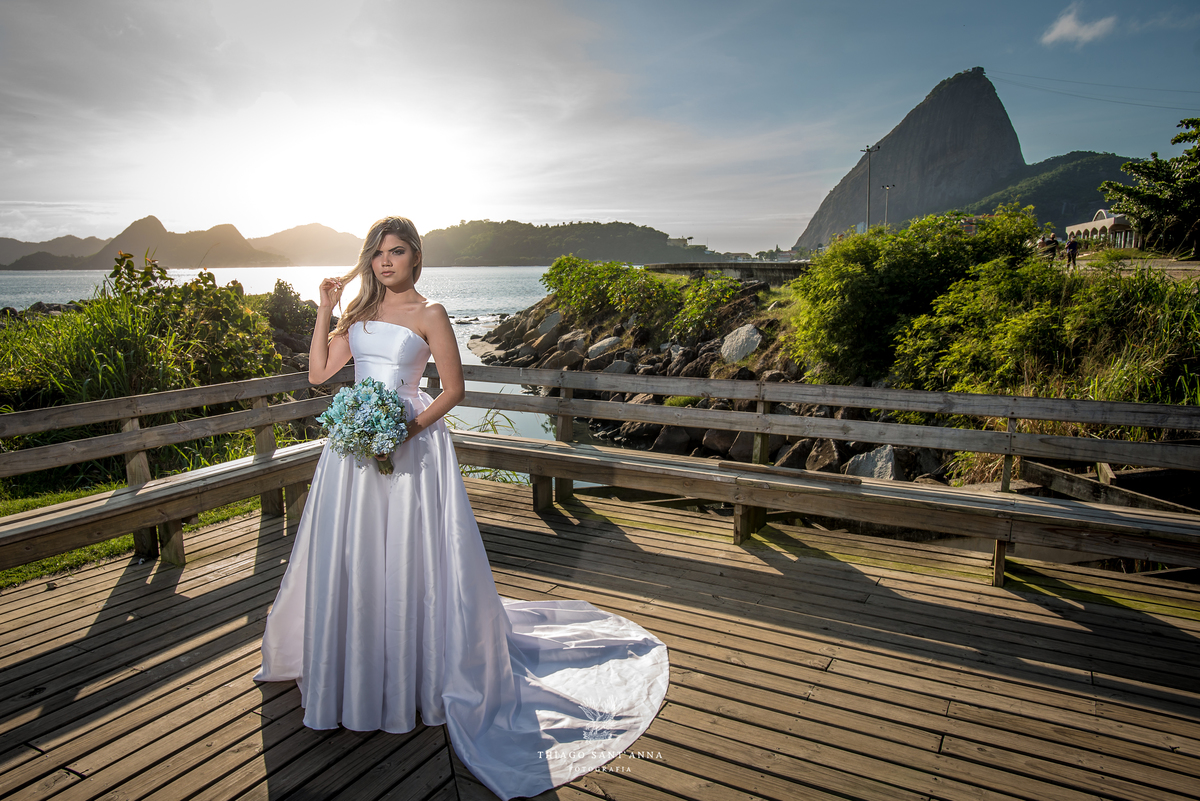 ensaio editorial noiva vestido paisagem praia pão de açúcar