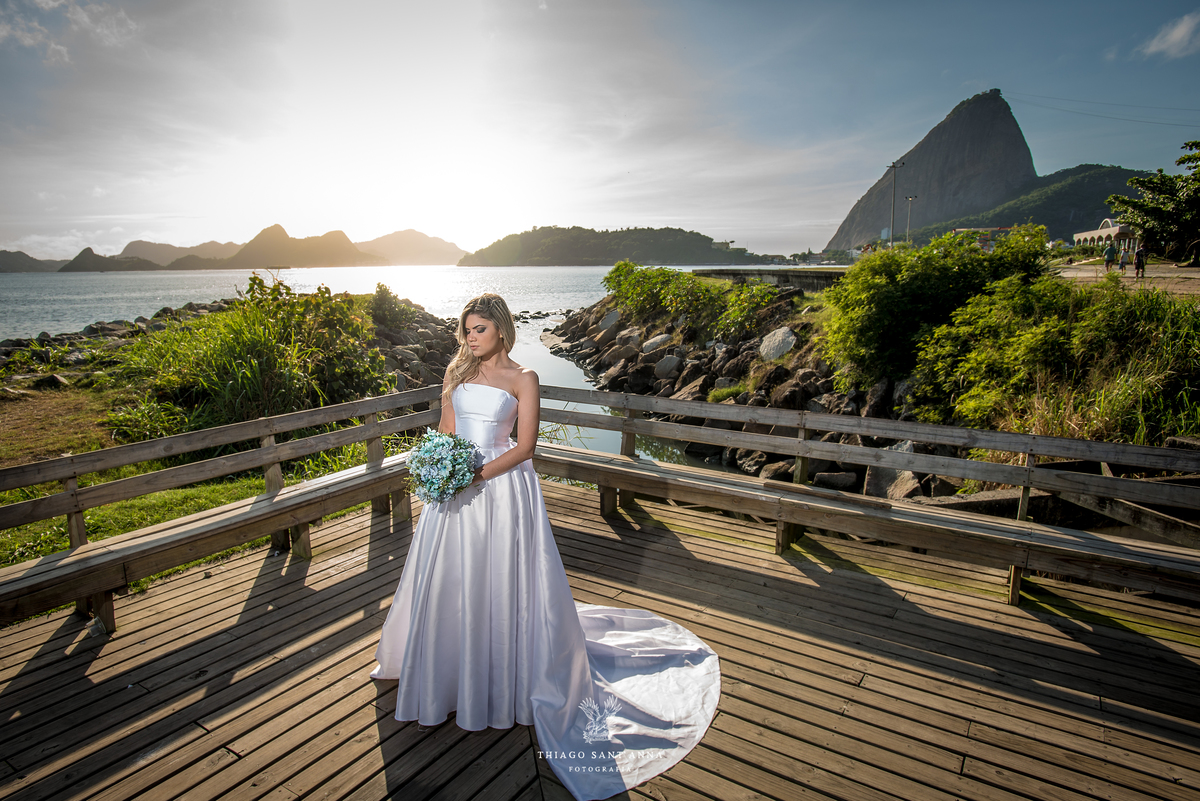 ensaio editorial noiva vestido paisagem praia pão de açúcar