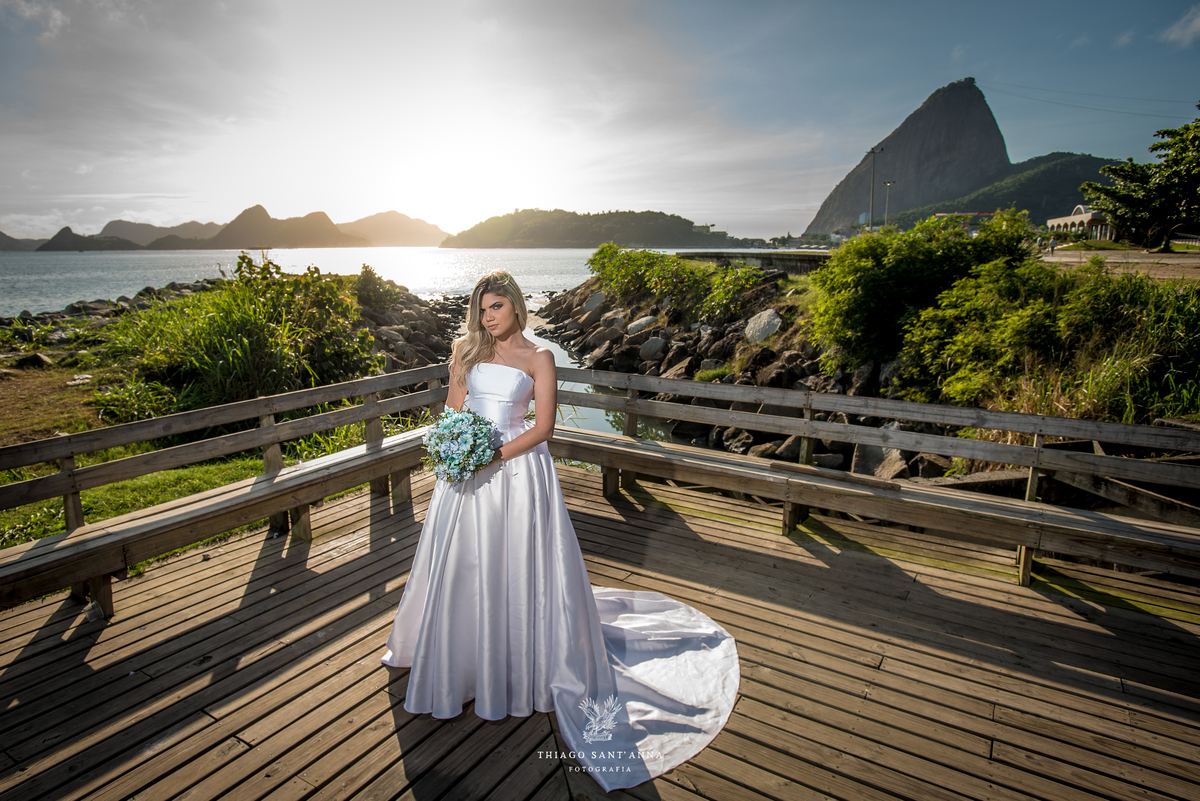 ensaio editorial noiva vestido paisagem praia pão de açúcar