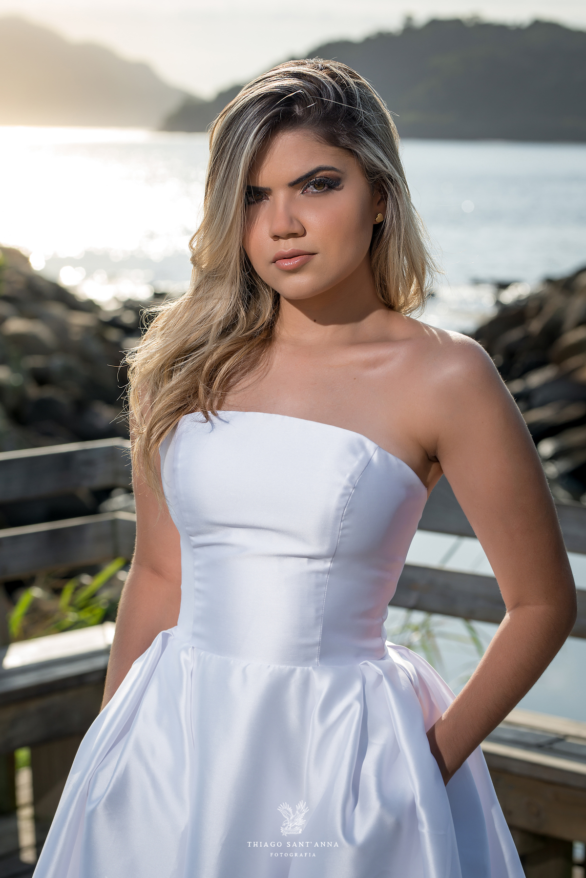 ensaio editorial noiva vestido paisagem praia pão de açúcar