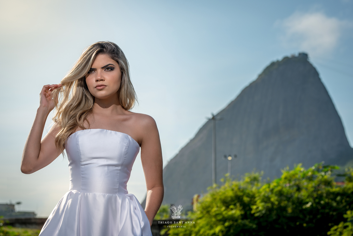 ensaio editorial noiva vestido paisagem praia pão de açúcar