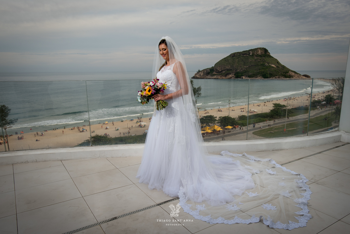 noiva vestido buque véu paisagem