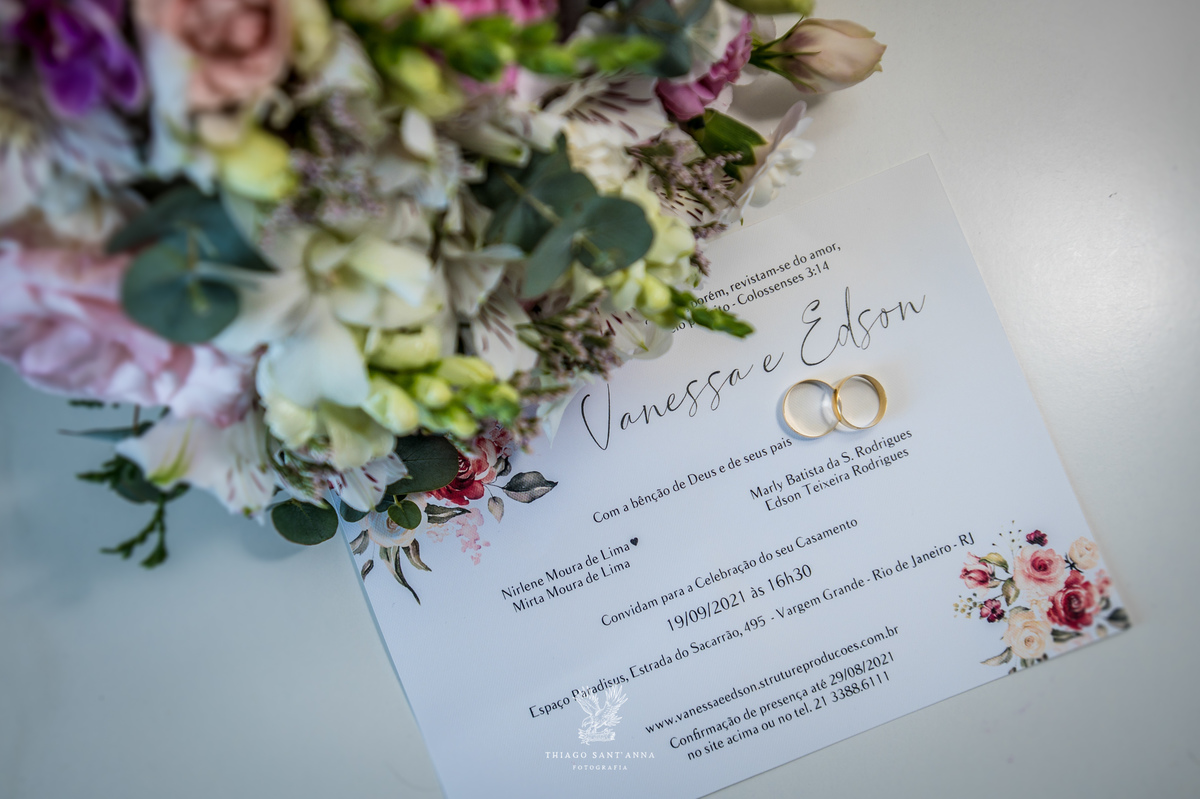 convite casamento alianças buque