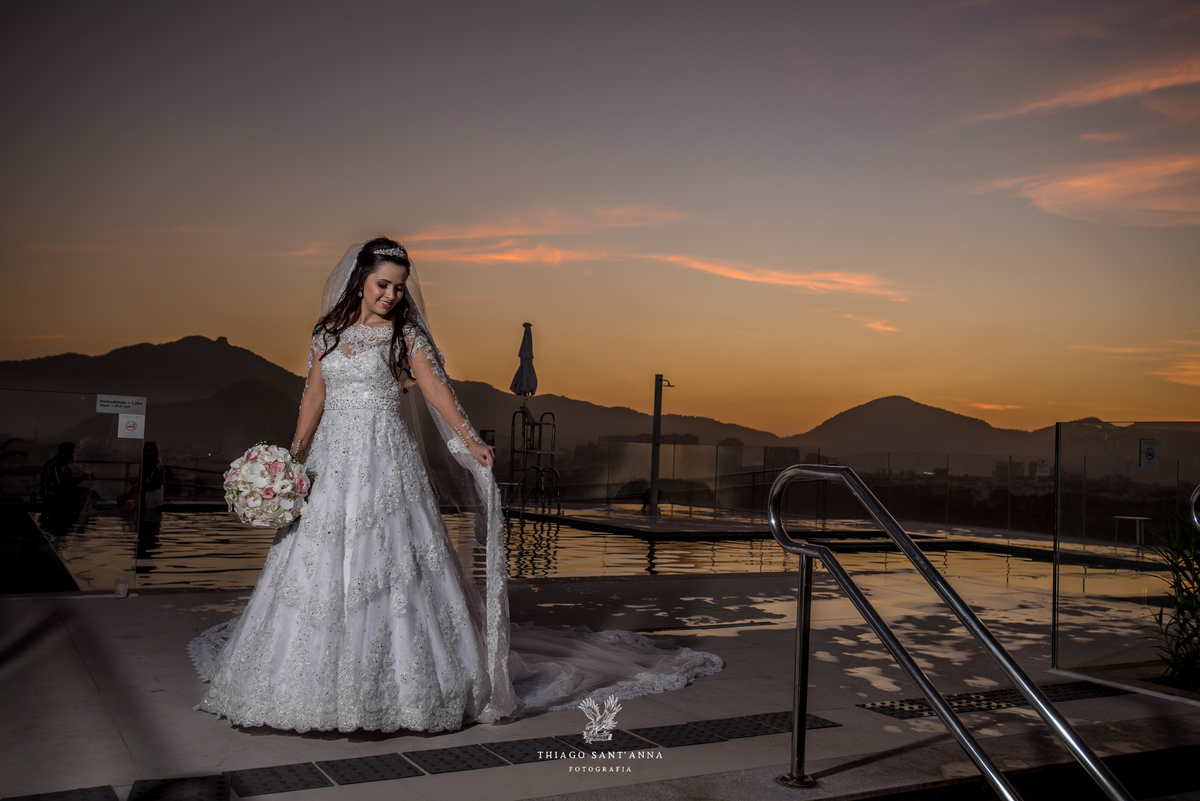 making of noiva vestido véu buquê paisagem 