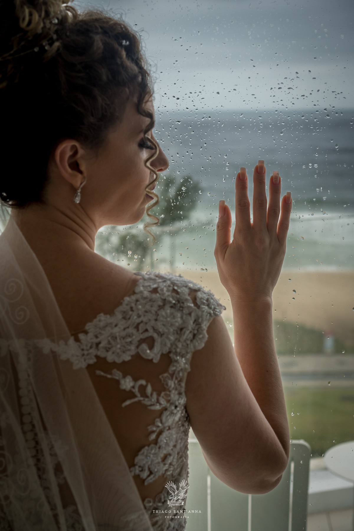 making of noiva janela chuva paisagem praia