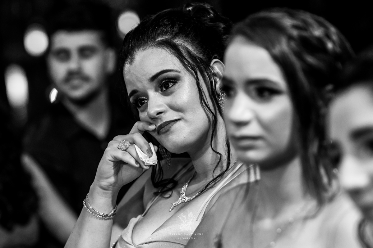 Madrinhas emocionadas preto e branco