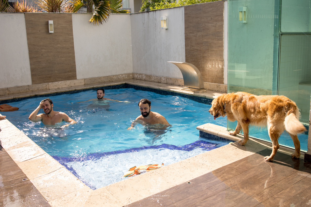 making of noivo churrasco padrinhos piscina