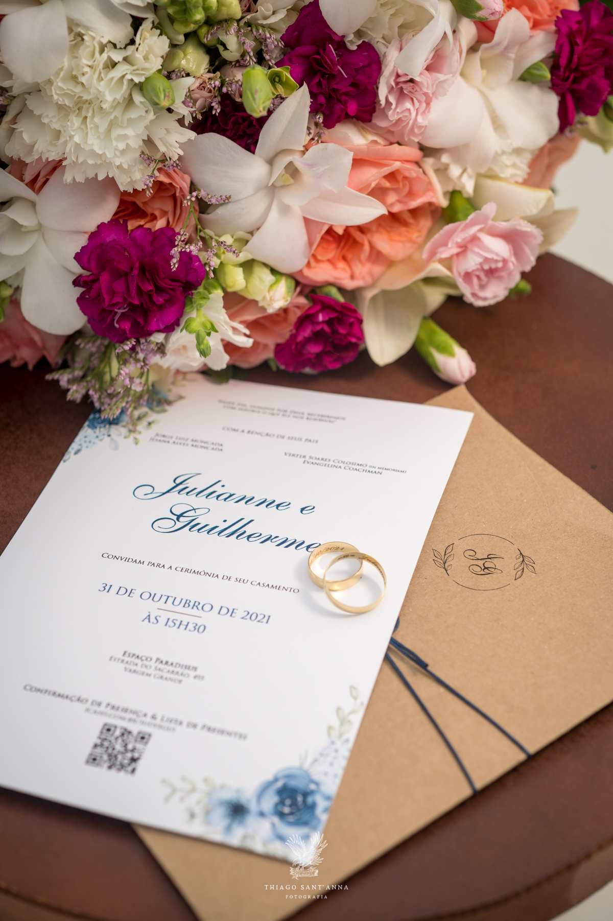 Convite alianças buquê