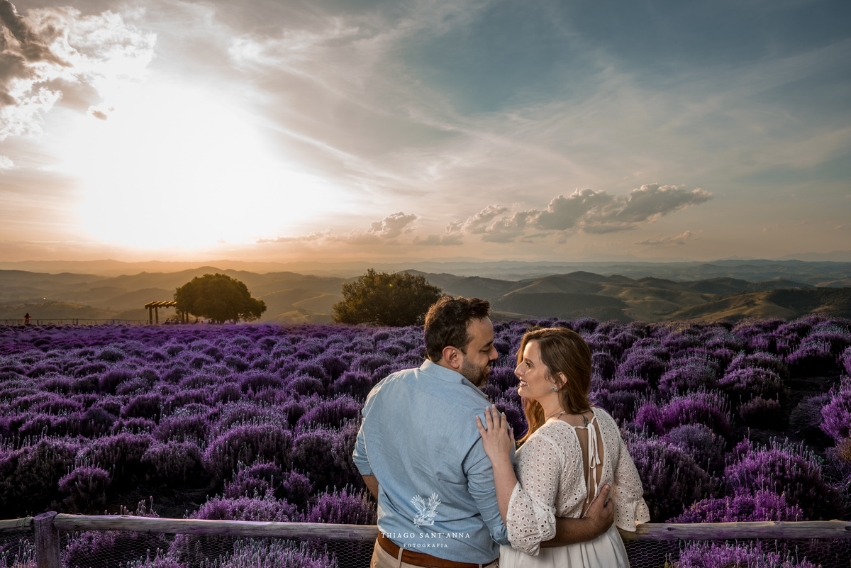 Ensaio pré wedding ambiente externo campo de lavanda