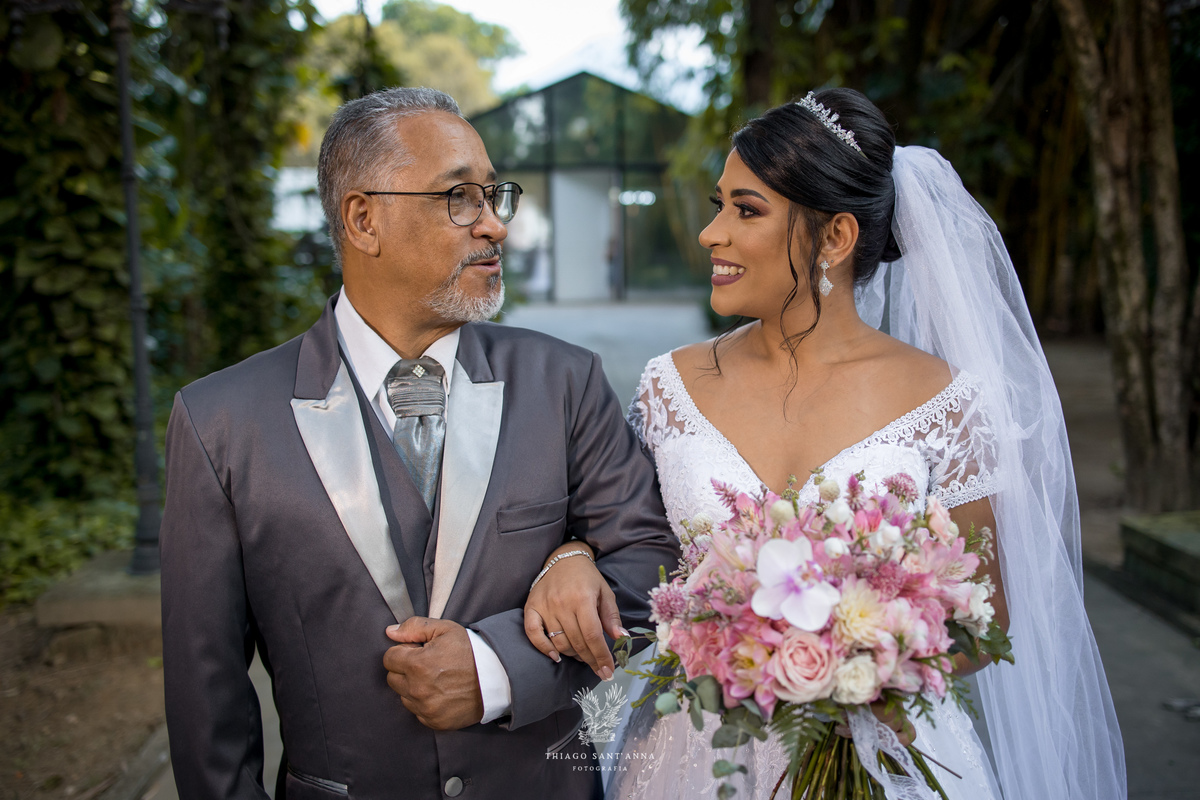 Making of da noiva pai véu vestido buquê 