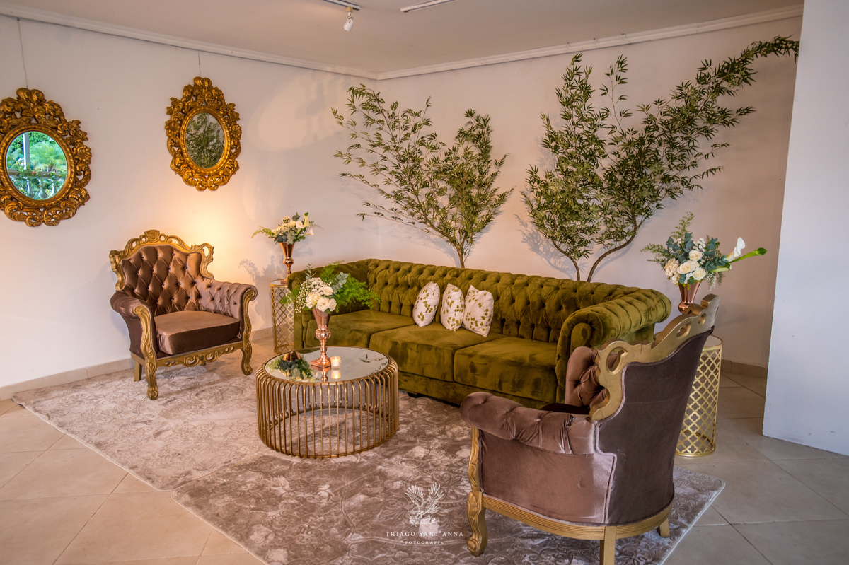 Decoração rústica área de estar convidados