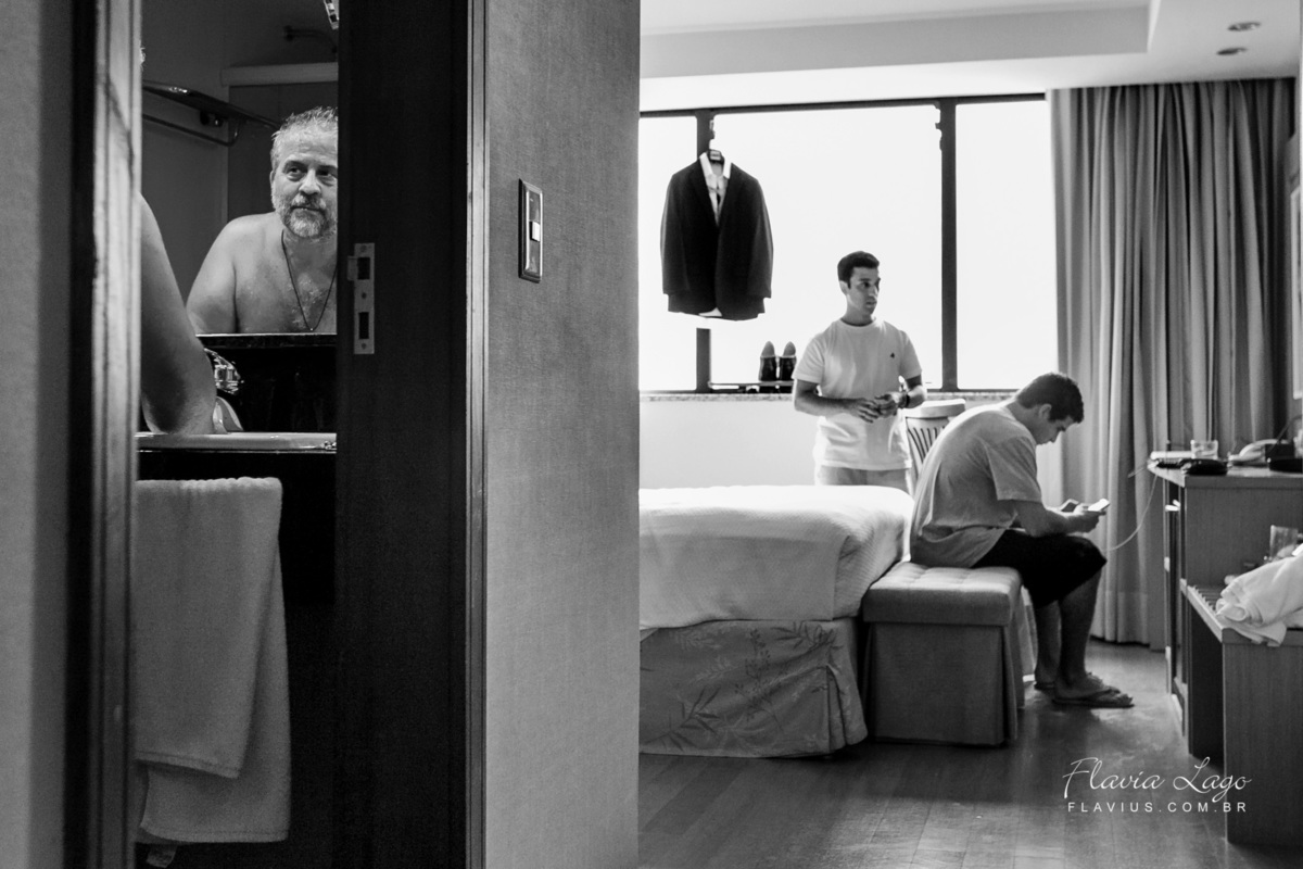 Fotografia de Casamento no Rio de Janeiro RJ Flavia Lago Flavius Making of noivo posado hotel