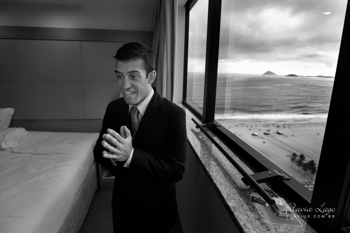 Fotografia de Casamento no Rio de Janeiro RJ Flavia Lago Flavius Making of noivo posado hotel