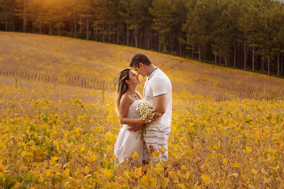 Ensaio pré-casamento pôr do sol no campo Mallet-PR