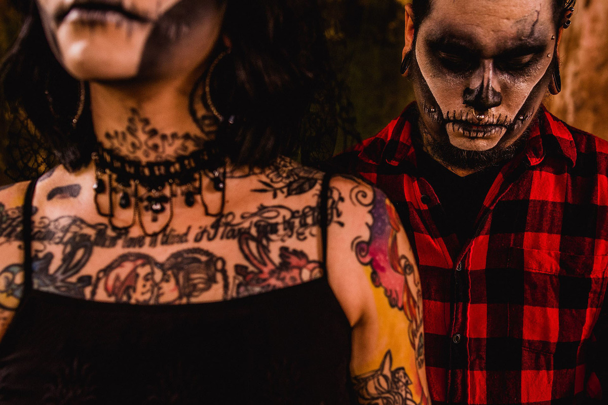 maquiagem, halloween, casal