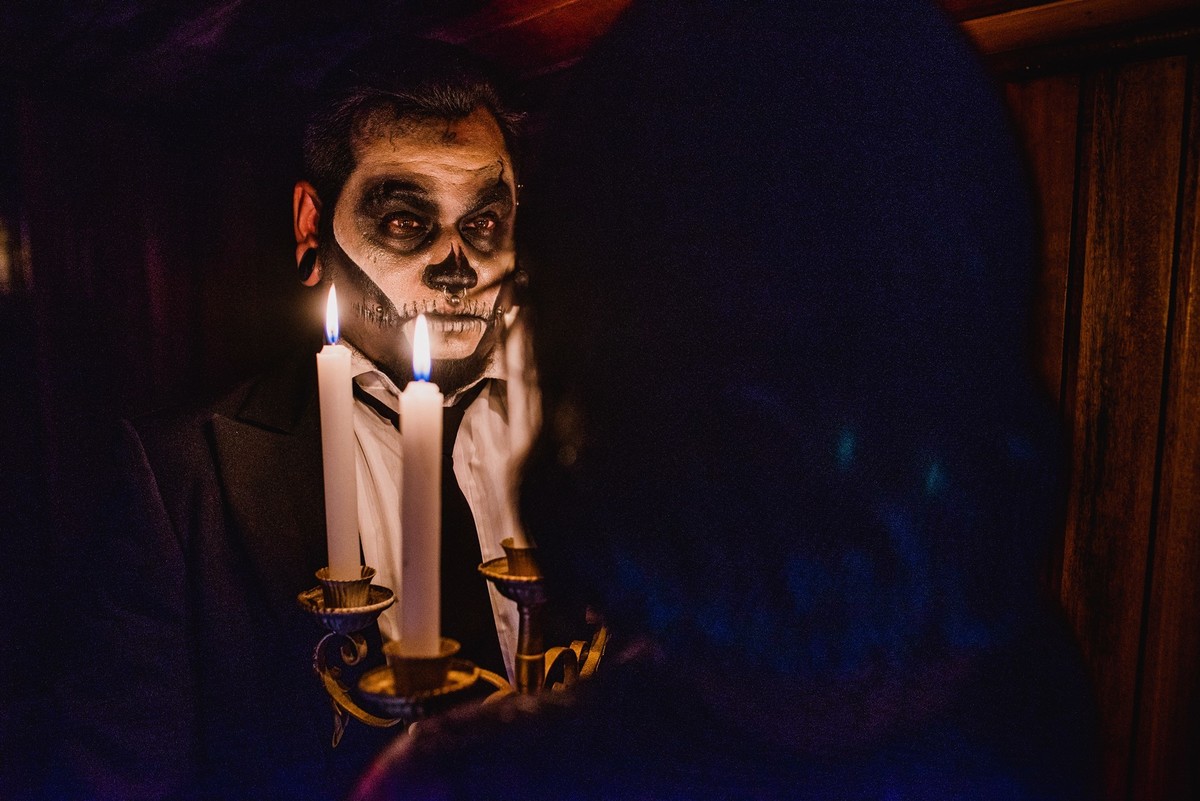 velas, halloween, ensaio casal