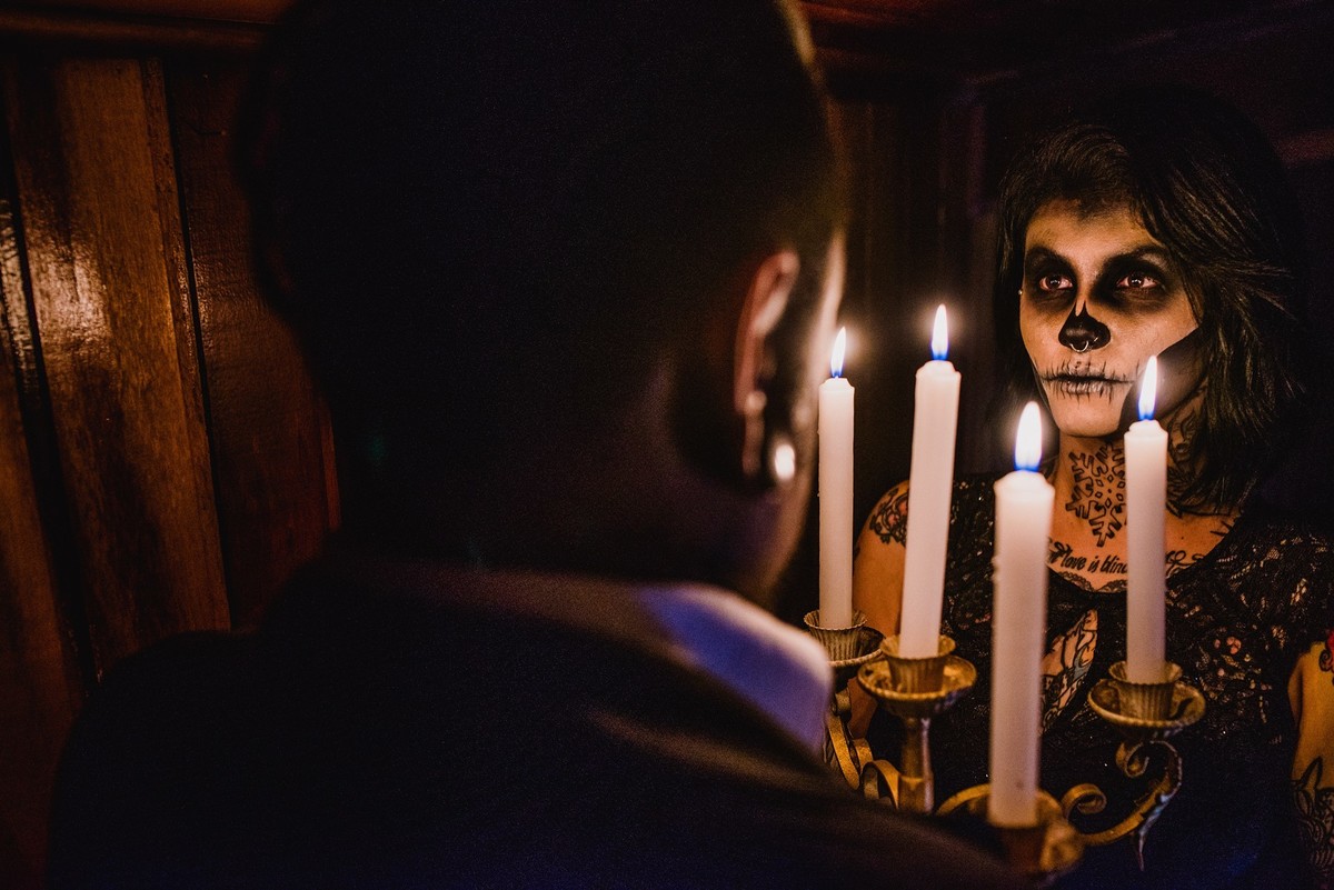 velas, halloween, ensaio casal