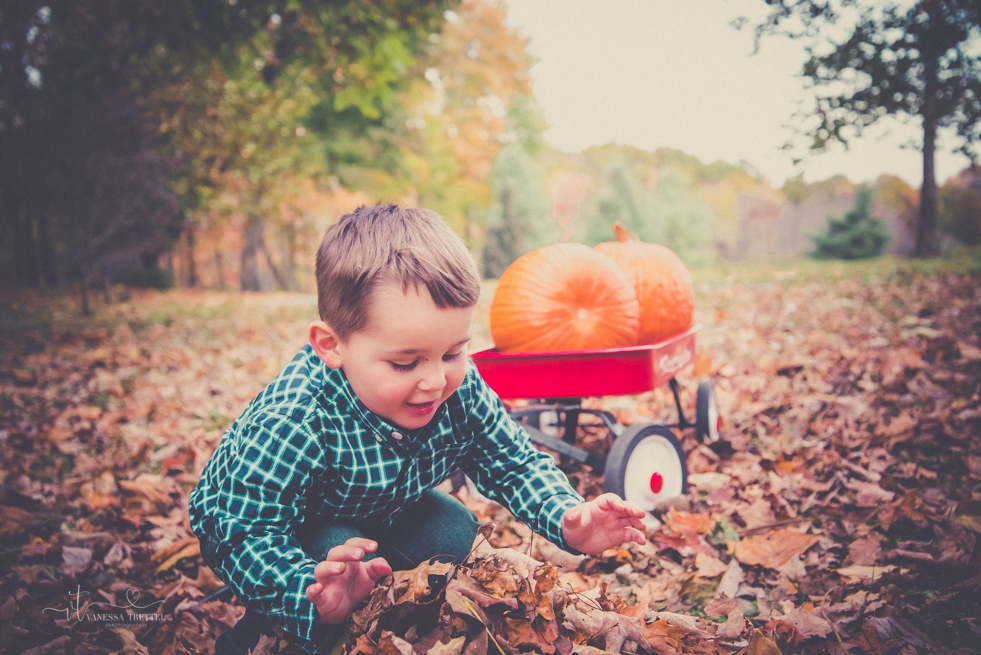 Kids boy 2 years photo fall 
pumpkin wagon