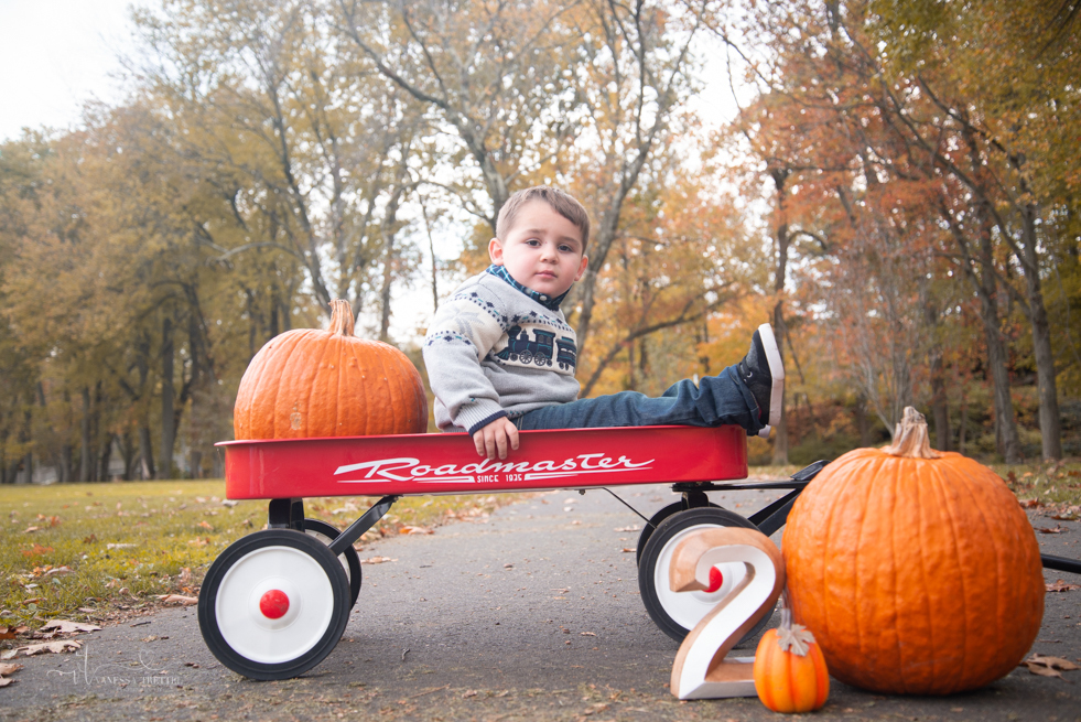 Kids boy 2 years photo fall 
pumpkin wagon