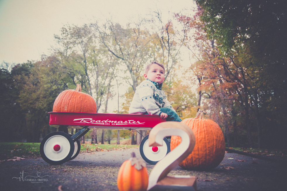 Kids boy 2 years photo fall 
pumpkin wagon