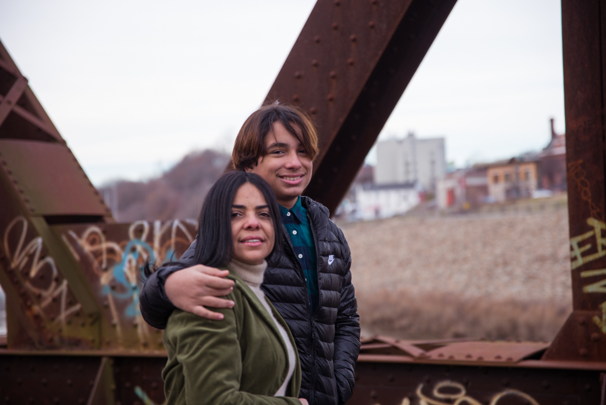 boy and mother teenage 16 years photography bridge train Connecticut