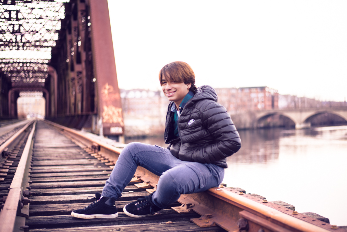 boy teenage 16 years photography bridge train Connecticut