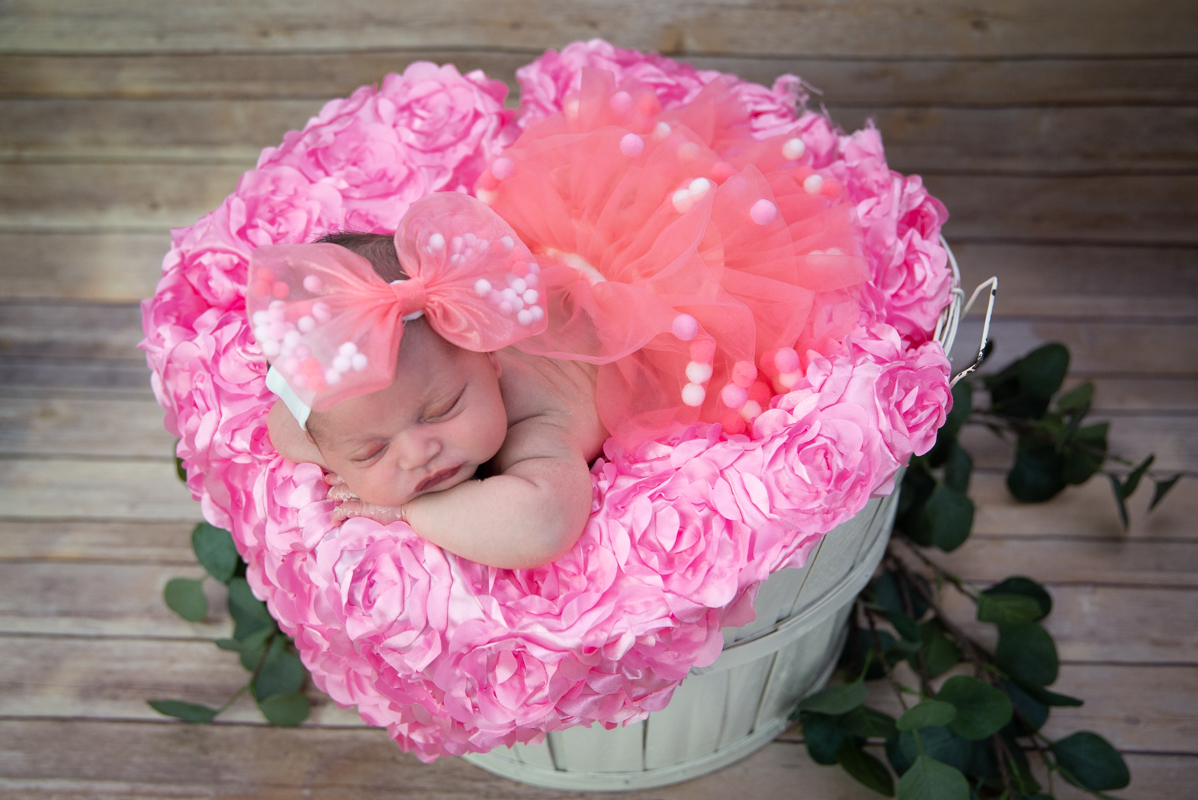 Girl newborn pink background