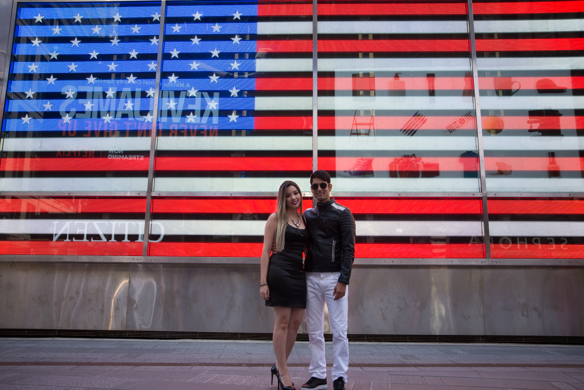 Times Square couple photo shoot american flag NYC new york