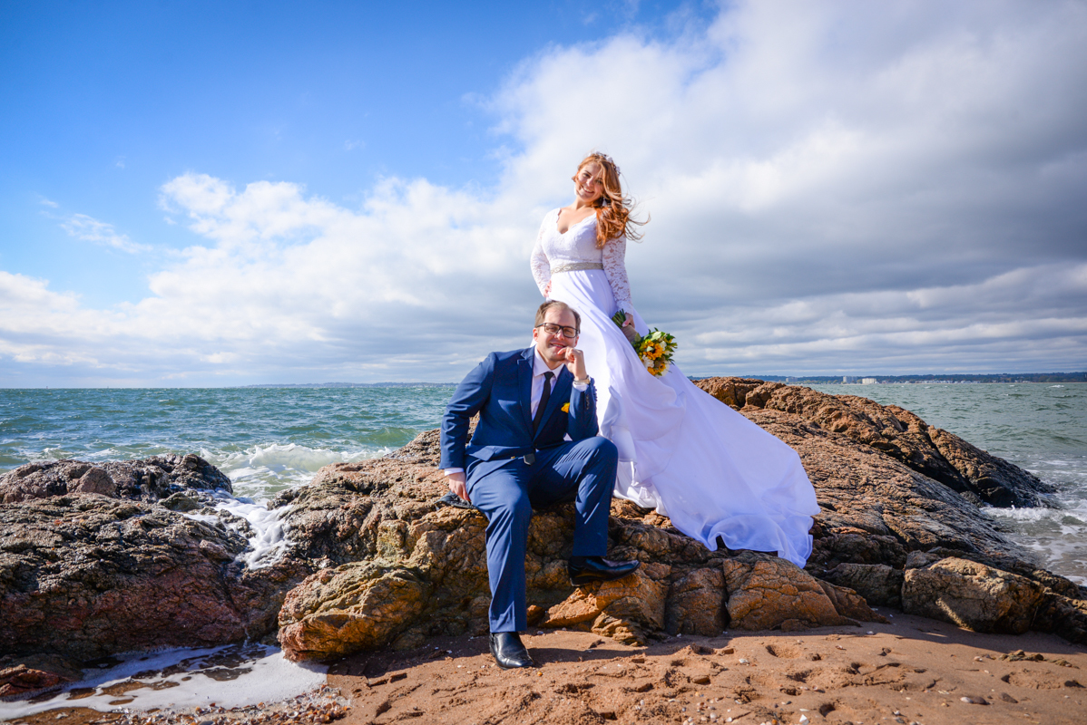 wedding bride and groom lighthouse beach flash Connecticut 