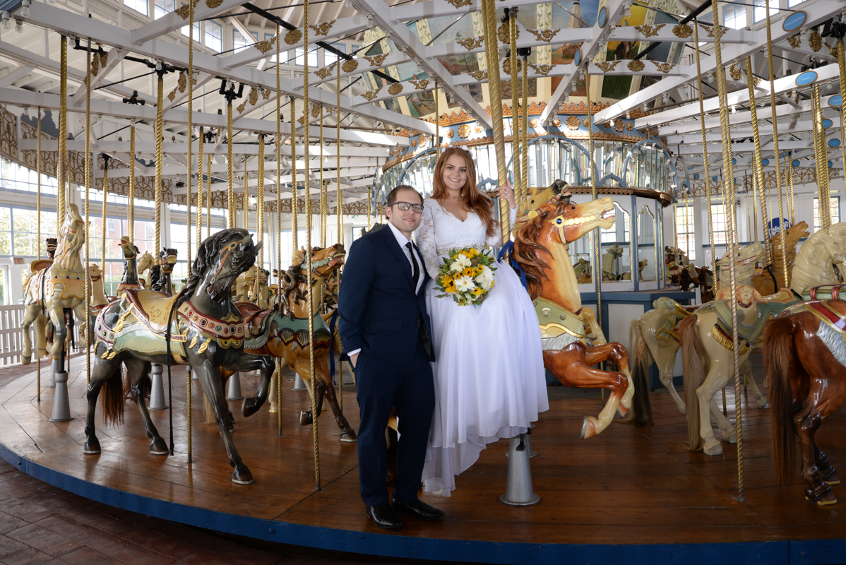 wedding bride and groom  carousel  new haven Connecticut 