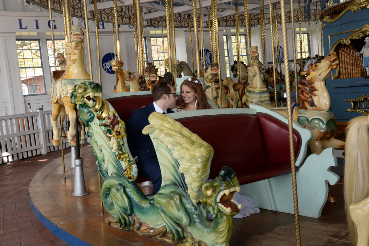 wedding bride and groom  carousel  new haven Connecticut 