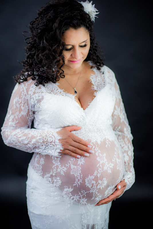pregnancy photoshoot white dress  Trumbull Ct
studio photo
 maternity photographer in ct