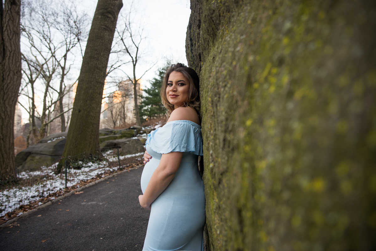 Maternity central park photo new your nyc photoshoot blue dress